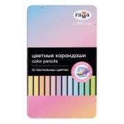 Карандаши 12 цв. Гамма  квадратные, пастельн., заточен., метал. пенал 160720211