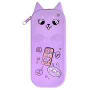 Пенал школьный  ЛАВАНДОВЫЙ КОТ (без наполнения, 8,5х20х2,5 см, силикон, молния, шелкография, ПЭТ-пакет). Феникс+, арт.65361