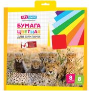 Цветная бумага для оригами и аппликации 300*300мм, ArtSpace, 8л., 8цв., в папке с европодвесом Нб8-8ор_4443