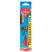 Карандаши 12 цветов, MAPED Colorpeps из липы, треугольный, ударопрочный грифель, точилка, к/кор. 183213
