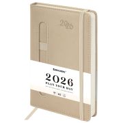 Ежедневник датированный 2026г., А5, RAUBERG «Optimal», под кожу, резинка, держатель для ручки, бежевый, 117467