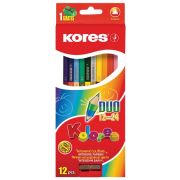 Карандаши 12 цветов, Kores  Duo, 2-х сторонние с точилкой, трехгранный корпус 93212