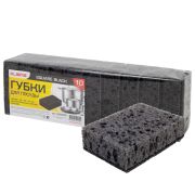 Губка хозяйственная для посуды 10шт. SQUARE BLACK 98х66х30 мм, КРУПНОПОРИСТЫЙ поролон/абразив LAIMA, 608648