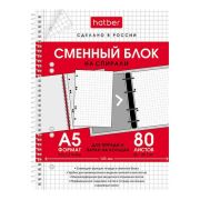 Блок сменный А5 80л.кл. спираль, Hatber, перфор., 6 отверст., и/у 80СБ5В1сп_29105